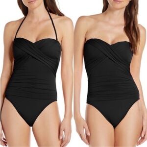NEW La Blanca Island Goddess Bandeau One-Piece Swimsuit Swimwear in Black Size 6